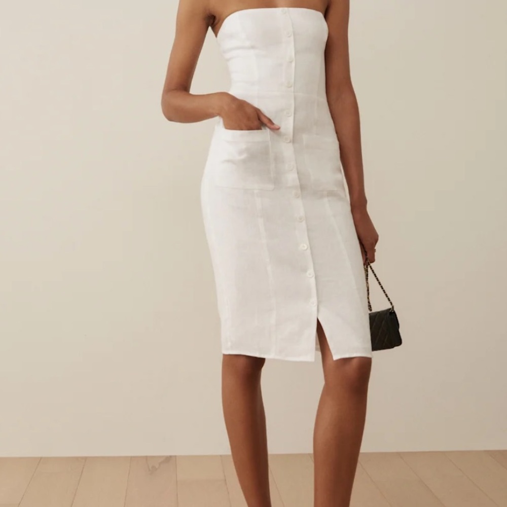 Reformation White Strapless Button-Down Dress - image 2